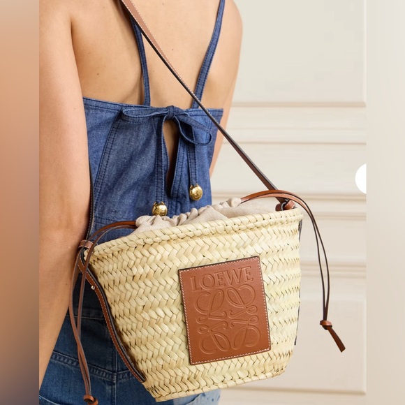 Loewe Paula's Ibiza leather-trimmed raffia bucket bag. Gently Used $690 - Picture 3 of 13